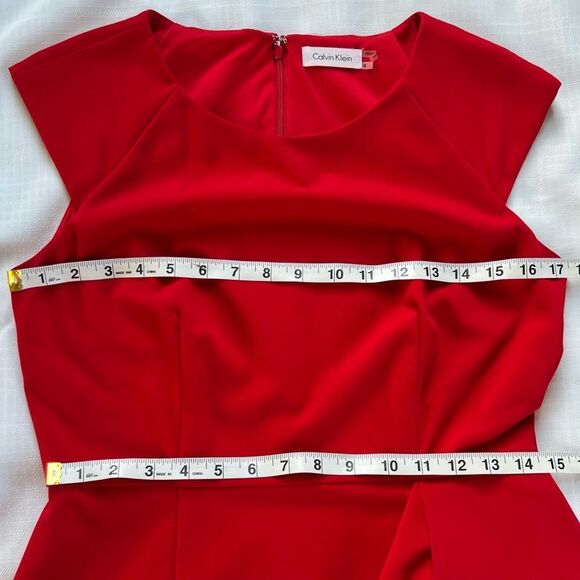 Calvin Klein Imperial Red Ruffle Sheath Cap Sleeve Dress Size 8 - Picture 11 of 12
